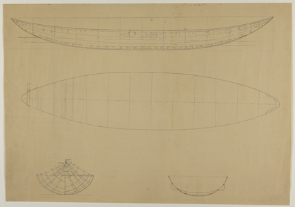 217672 Reconstructietekening van het aan de Van Hoornekade te Utrecht in 1930 opgegraven schip uit ca. 1150.